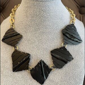 Signed Vintage Ann Klein Gold And Black Statement Necklace